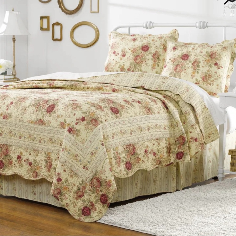 Greenland Antique Rose 100%Cotton Reversible Quilt & One Sham  - TWIN  NWOT